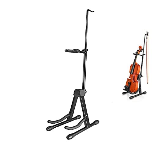 Image of Eastar Violin Stand with Bows, Stand for acoustic Guitar Bass, Mandolin, Banjo,Portable and Adjustable Holder Black，Easy to Install and Sturdy，Black