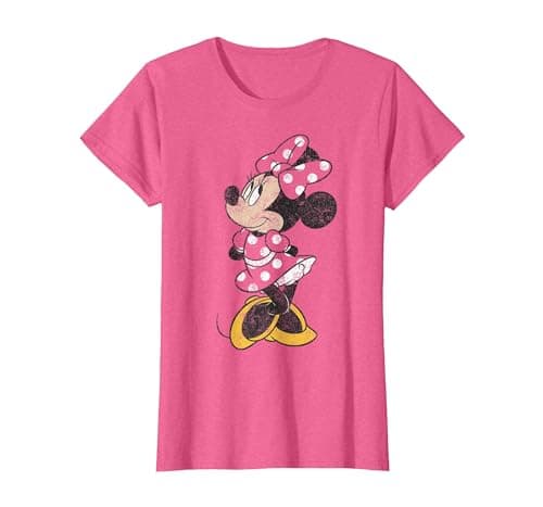 Image of Disney Mickey And Friends Minnie Mouse Simple Distressed T-Shirt, Women, Pink Heather, Large