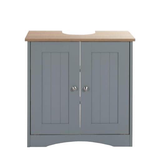 Image of Timber Art Design UK Bathroom Sink Cabinet Bathroom Storage Cabinet Floor Under Basin with 2 Internal Shelves Freestanding Vanity Storage Cupboard Organiser Furniture, Grey and Oak (60 x 60 x 30 cm)