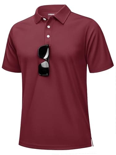 Image of KEFITEVD Men's Polo Shirts Summer Quick Dry Breathable Outdoor Casual Short Sleeves T-Shirt Golf Polo Shirt,Wine Red,XL