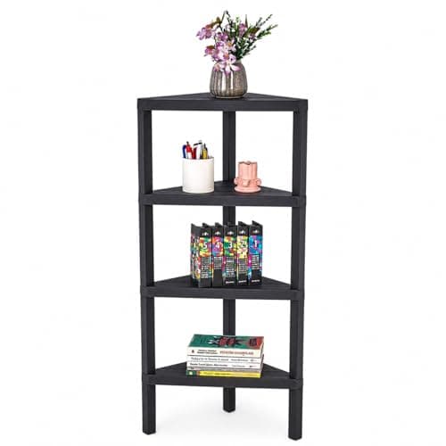 Image of DIVCHI 4 Tier Corner Shelf Triangle Space-Saving Freestanding Shelving Unit | Storage Shelves | Display Rack | Bookcase | Kitchen Stand | Living Room Organiser | Bedroom Bookshelf (Black)