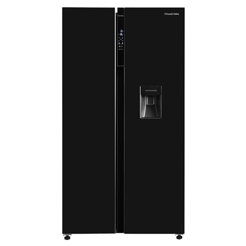 Image of Russell Hobbs Freestanding American Fridge Freezer with Water Dispenser 442 Litre 70/30 in Black, Super Freeze Function 177cm Tall & 90cm Wide with 5 Glass Shelves RH90AFF201B-WD
