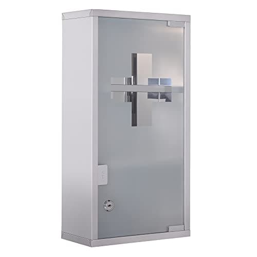 Image of HOMCOM Stainless Steel wall mounted Medicine Cabinet with 2 Shelves + Security Glass Door Lockable 48 cm(H)