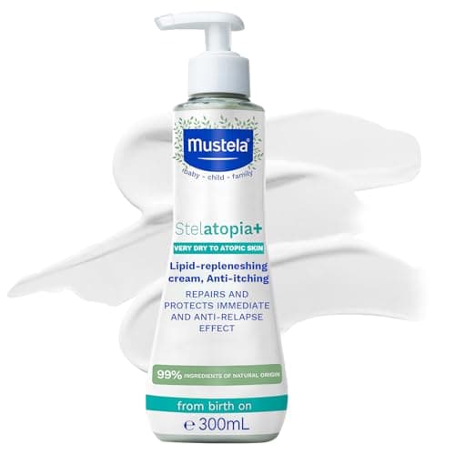 Image of Mustela - Stelatopia+ Lipid-Replenishing Cream - Anti-Itch Body Cream for Dry, Atopic-Prone Skin with Sunflower Oil Distillate, Avocado Oil, Shea Butter - Fragrance-Free Family Use - 300ml