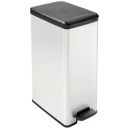 Image of Curver Deco Slim Waste Bin, Plastic, Silver, 40 L