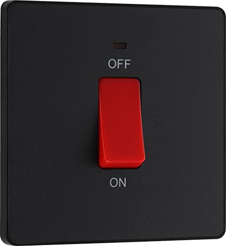 Image of BG Electrical Cooker Control Switch Unit with LED Power Indicator, Single Plate, Double Pole, Screwless, Evolve, Matt Black, 45A, PCDMB74B