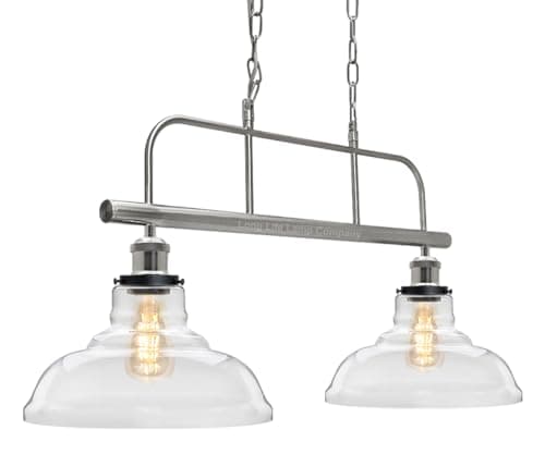 Image of Long Life Lamp Company 2 Light Pendant Light Chrome Satin Nickel Retro Clear Glass Shade Ceiling Light Chain Suspended Island Lantern H3131