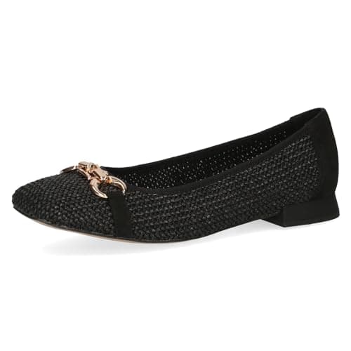 Image of CAPRICE Women Ballet Flats Raffia Elegant, Black (Black Comb), 6.5 UK