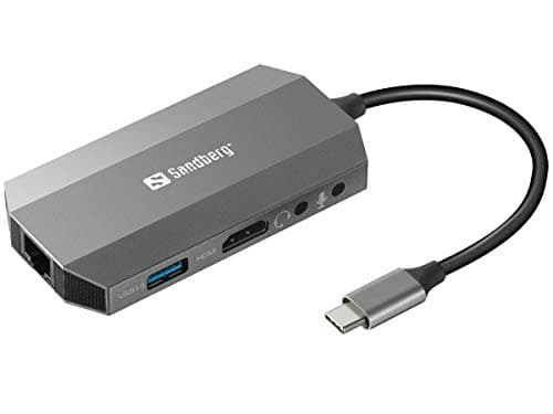 Image of Sandberg USB-C 6in1 Travel Dock | Docking Station USB-C to HDMI Ethernet Audio Microphone Port Memory Card USB-C USB-A | Power Through | Multiport Adapter | USB 3.0 Hub | Compatible w Windows MacOS