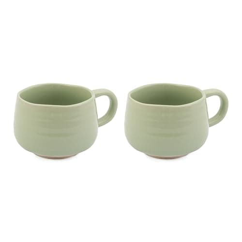Image of Jamie Oliver Big Love Green Cosy Cuppa Set, 2pc Speckled Stoneware Coffee, Tea Mugs, Occasion, Dishwasher, Microwave, 12.7oz, 375ml, 13x10x7cm