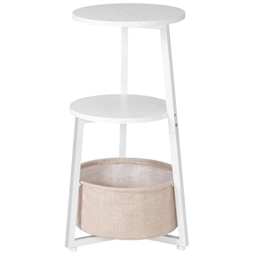 Image of HOOBRO Round Side Table, 3 Tier Bedside Table with Storage Shelves, Accent Small Corner Table Compact Sofa Side Tables for Small Space in Living Room, Bedroom White EWW169BZ01