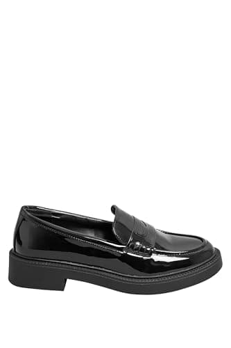 Image of Yours - Patent Chunky Slip On Loafers in Wide E Fit & Extra Wide Eee Fit - Women's Black