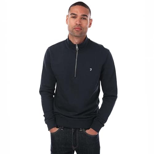 Image of Farah - Men's Sweater, Aintree Quarter Zip Sweatshirt, Long Sleeve, Mock Neck Collar, Organic Cotton, Modern Fit, Navy, XXL