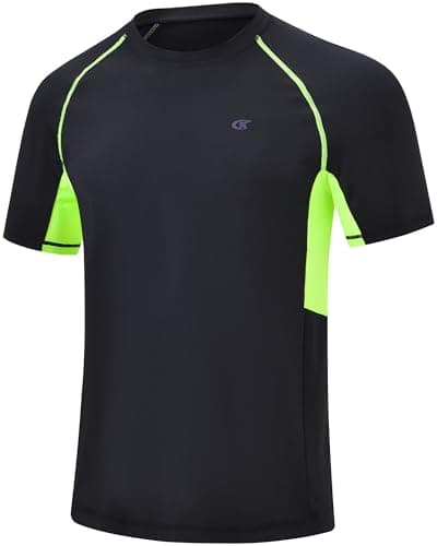 Image of Huayuzh Mens Swim Shirts Short Sleeve Rash Guards Rashguard UPF 50+ Quick Drying T-Shirts Surfing Pool Beach Sports Top Black Green XXL