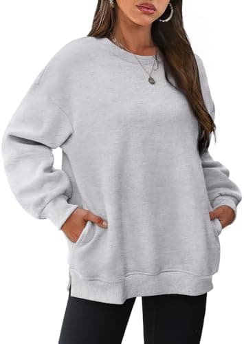 Image of WIHOLL Oversized Sweatshirts Women Long Sleeve Tops Ladies Cotton Shirt with Pocket Crewneck Clothes Grey S
