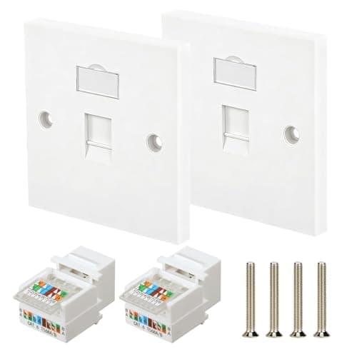 Image of 2PCS RJ45 Socket Cat6, Ethernet Wall Plate, Single Port Faceplate with Keystone Jack, Ethernet Cable Networking Socket Box for CAT6 CAT5E CAT5 Network Cables