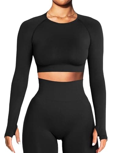 Image of Navneet Women Long Sleeve Gym Tops Gym Crop Top Compression Workout Top Pilates Yoga Tops Running Sports Fall Outfits Black S