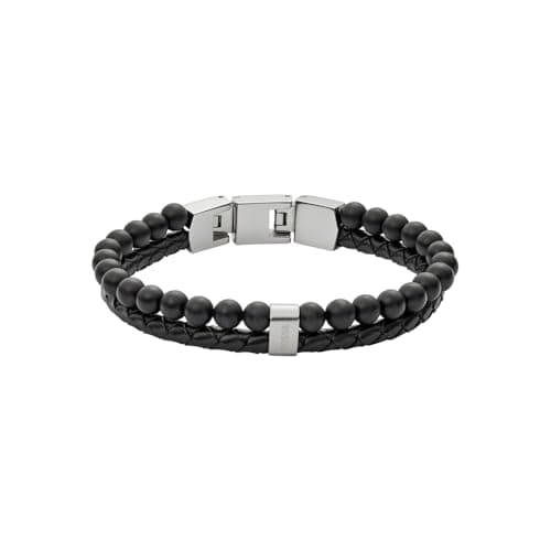 Image of Fossil Bracelet for Men , Inner Length: 180mm + 15mm black & Silver Stainless Steel Bracelet, JF02763040