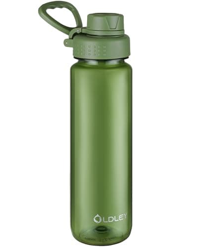 Image of OLDLEY 1L/32oz Water Bottle BPA Free Tritan 1 Litre Clear Water Bottle with Screw Lid & Carry Loop Reusable Leakproof Drinking Bottle for Sports, Gym, School, Outdoor (Army Green)