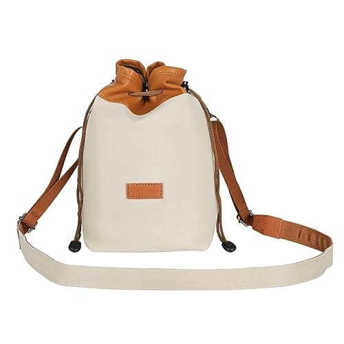 Image of TARION Drawstring Camera Bag with Strap - Small Camera Lens Carrying Bag with Adjustable Shoulder Strap Vintage Canvas Lens Case Camera Protective Pouch Portable Lightweight 21x13x12cm B3 Yellow S