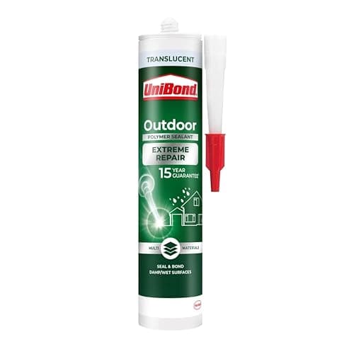 Image of UniBond Outdoor Extreme Repair Sealant, Polymer Based Outdoor Sealant Suitable for Use on Various Materials*, Weather Resistant and Waterproof, Translucent, 1 x 389g Cartridge