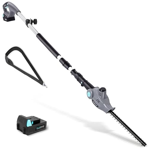 Image of BlueMars Lawn and Garden Cordless Telescopic Pole Hedge Trimmer, 256cm Long Reach Extendable Trimmer for Hedges, Bushes, Branches, Shrubs – 2.0AH Battery, Charger, Shoulder Strap Included