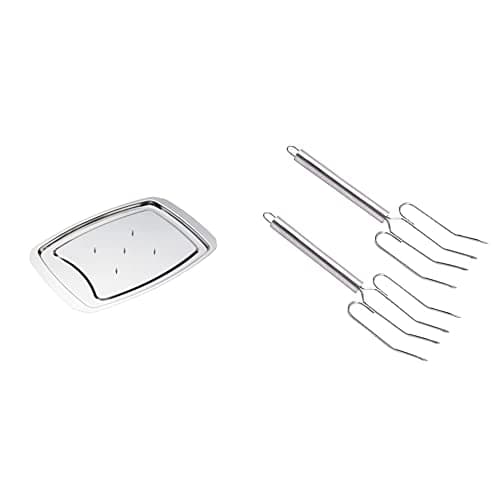 Image of MASTERCLASS Spiked Carving Tray, Stainless Steel, Silver, 38 x 26.5cm Stainless Steel Meat Lifting Forks (Set of 2), Silver
