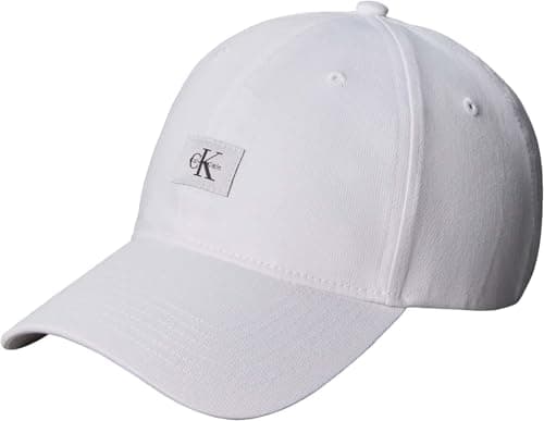 Image of Calvin Klein Men's MONOLOGO Woven Patch BB Cap LV04D5077G Cap, White (Bright White), One Size