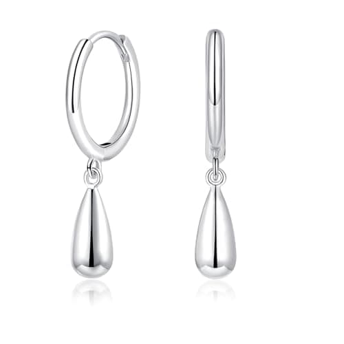 Image of Cangall Silver Drop Hoop Earrings for Women, Sterling Silver With Teardrop Dangling, Hypoallergenic Lightweight Unisex Charm Cuff Sleeper Cartilage Earrings