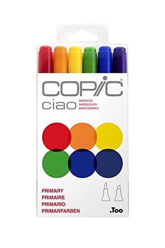 Image of Copic Ciao Coloured Marker Pen - Set of 6 Primary, For Art & Crafts, Colouring, Graphics, Highlighter, Design, Anime, Professional & Beginners, Art Supplies & Colouring Books
