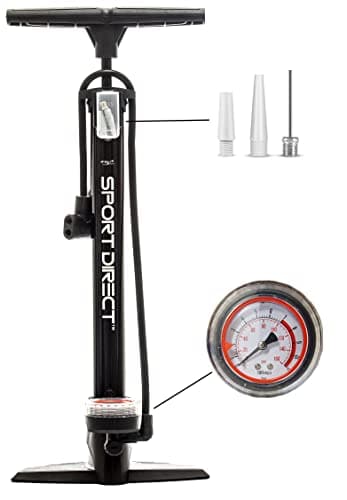 Image of Sport Direct Bike Steel Track/Floor Pump and Gauge 160 PSi Max Pressure with Dual Valve Head for Multi Purpose Use