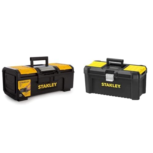 Image of STANLEY DIY Toolbox Storage with 1 Touch Latch, 2 Lid Organisers for Small Parts, 16 Inch, 1-79-216 & STST1-75518 Essential 16 Toolbox with Metal latches, Black/Yellow, Inch