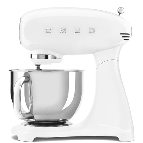 Image of Smeg Stand Mixer In White, 4.8L Stainless Steel Bowl, 1000W, Safety Auto Cut Off, SMF05WHUK