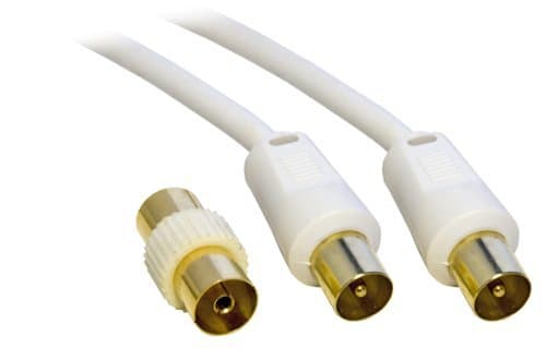 Image of PC Arena Coaxial TV/AV Aerial Cable Male to Male 3m + coupler