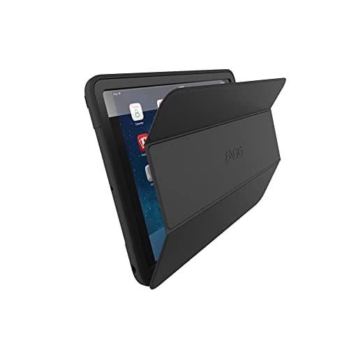 Image of ZAGG Rugged Messenger protective case for iPad 10.2in tablet, Rugged Construct, Snap-On Screen Protector, Built-in Stand, Electric Hand Strap, Black