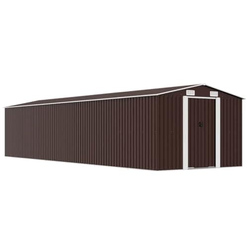 Image of vidaXL Garden Shed Lawn Garden Outdoor Living Structure Backyard Storage Shed Tool Box House Carport Garage Brown 257 cm Galvanised steel