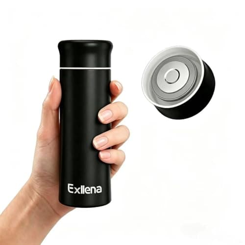 Image of Exllena 250ml Mini Thermal Flask – 100% Leakproof Pocket Travel Mug for Flat White Coffee & Tea – Slim Stainless Steel Small Water Bottle for Handbag, Commute, Milk – BPA Free(Matte Black)