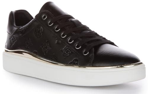Image of GUESS FL7BNNFAL12 Women's Bonny Peony Logo Real Leather Trainers (Black, UK 3)