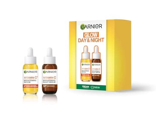 Image of Garnier Vitamin C Day & Night Face Serum Gift Set - Brightens Skin, Reduces Dark Spots, Enhances Glow, Evens Skin Tone & Revives Radiance - For All Skin Types, Cruelty Free & Vegan - x2 30ml Serums