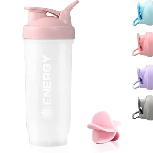Image of Menmamenma Protein Shaker Bottles Sports Protein Mixes Cup 700ml/24oz Water Bottle with Whisk Mixing Ball Leak-proof Lid Workouts Protein Shaker for Fitness Gym Milkshake (Pink)