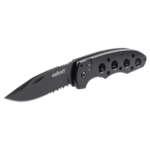 Image of Wolfcraft Leisure Knife with Folding Blade I 4289000 I Versatile leisure knife for hobby and camping - 75 mm blade with serrated cutting edge