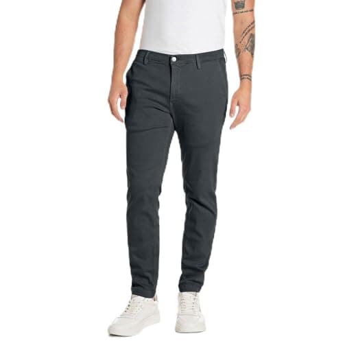 Image of REPLAY Adult M9627 Zeumar Hyperchino Color Xlite Trouser, Petrol Blue 095, 34W / 32L