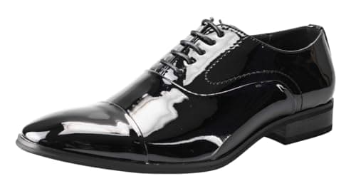 Image of Men's Patent Leather Oxford Dress Shoes, Formal Lace-Up, Black (Black, UK Footwear Size System, Adult, Men, Numeric, Medium, 11)