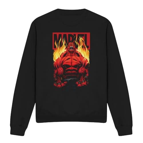 Image of Cotton Soul Marvel Comics Burning Hot Red Hulk Unisex Sweatshirt, Black, Large