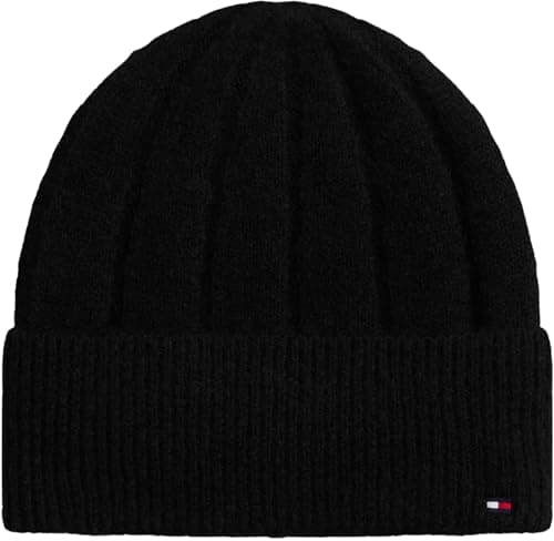 Image of Tommy Hilfiger Women’s Flag Fluffy Beanie, Black (Black), One Size