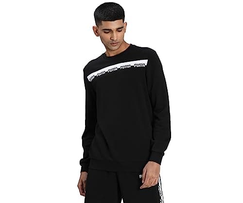 Image of Puma Men Amplified Crew Sweatshirt Running Clothes Sweatshirt Black - White S