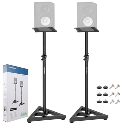 Image of Vondynote Pair of Studio Monitor Stands Adjustable Height 32.6"-50.9" Heavy Duty Three Point Triangle Base Floor Speaker Stands Monitor Stands