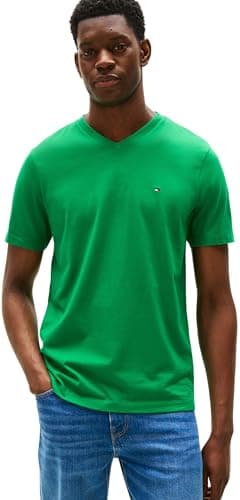 Image of Tommy Hilfiger Men’s Short Sleeve V-Neck Essential T-Shirt, Green (Olympic Green), S