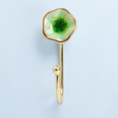 Image of G Decor Tiffity Brass Crackle Glaze Ceramic Wall Hook (Green)