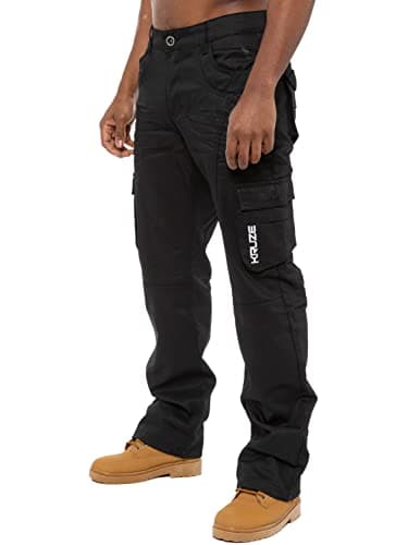 Image of BRAND KRUZE Mens Cargo Combat Denim Jeans KZ103 Work Trousers Pants All Waist Sizes BLK 34 S